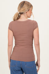 Mocha Ribbed Rounded Square Neck Top