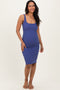 Light Navy Ribbed Square Neck Maternity Tank Dress