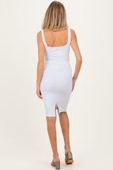 White Ribbed Square Neck Maternity Tank Dress