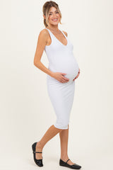White Ribbed Knit V-Neck Maternity Tank Dress
