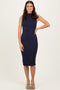 Navy Ribbed Mock Neck Midi Dress