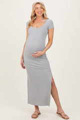 Heather Grey Square Neck Short Sleeve Maternity Maxi