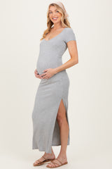 Heather Grey Square Neck Short Sleeve Maternity Maxi