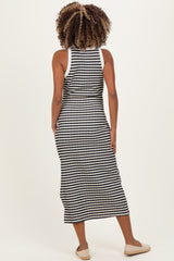 Black Striped Knit Side Slit Maternity Tank Dress