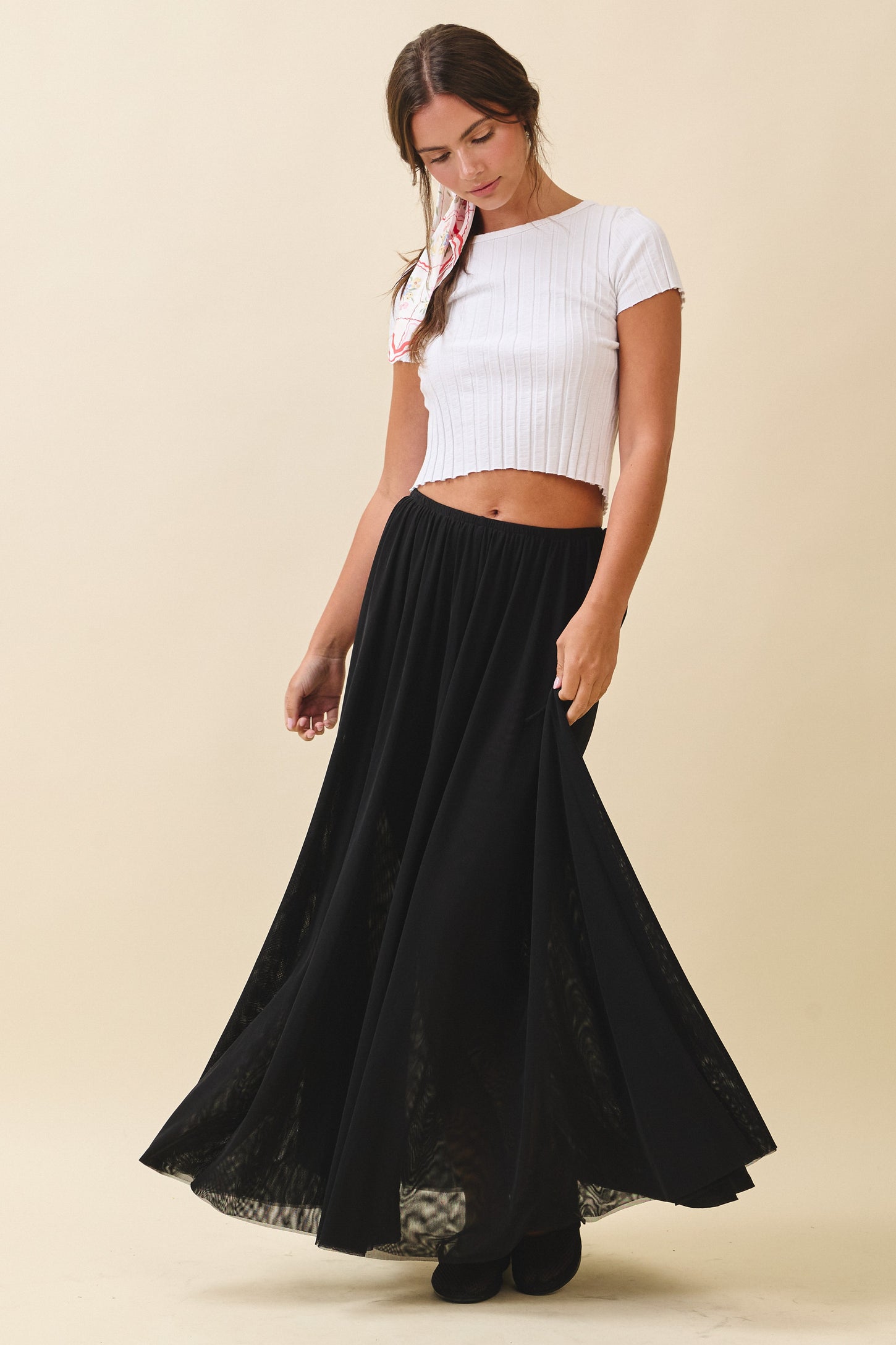 Black Mesh Maxi Skirt