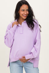 Lilac Snap Button Pullover Henley Maternity Sweatshirt