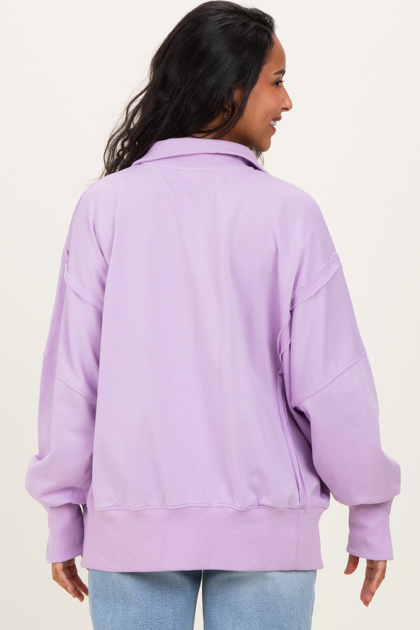 Lilac Snap Button Pullover Henley Maternity Sweatshirt