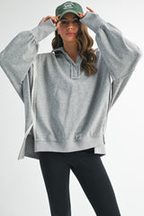 Heather Grey Snap Button Pullover Henley Sweatshirt