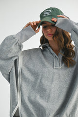 Heather Grey Snap Button Pullover Henley Sweatshirt