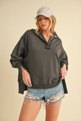 Charcoal Snap Button Pullover Henley Sweatshirt