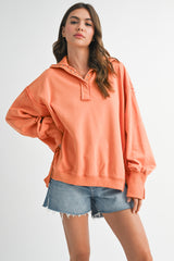 Orange Snap Button Pullover Henley Maternity Sweatshirt