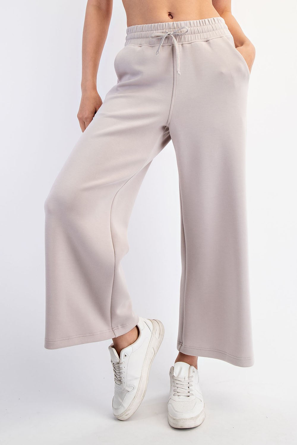 Beige Ankle Wide Leg Lounge Pants