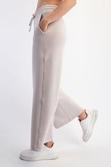 Beige Ankle Wide Leg Lounge Pants