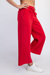 Red Ankle Wide Leg Lounge Pants