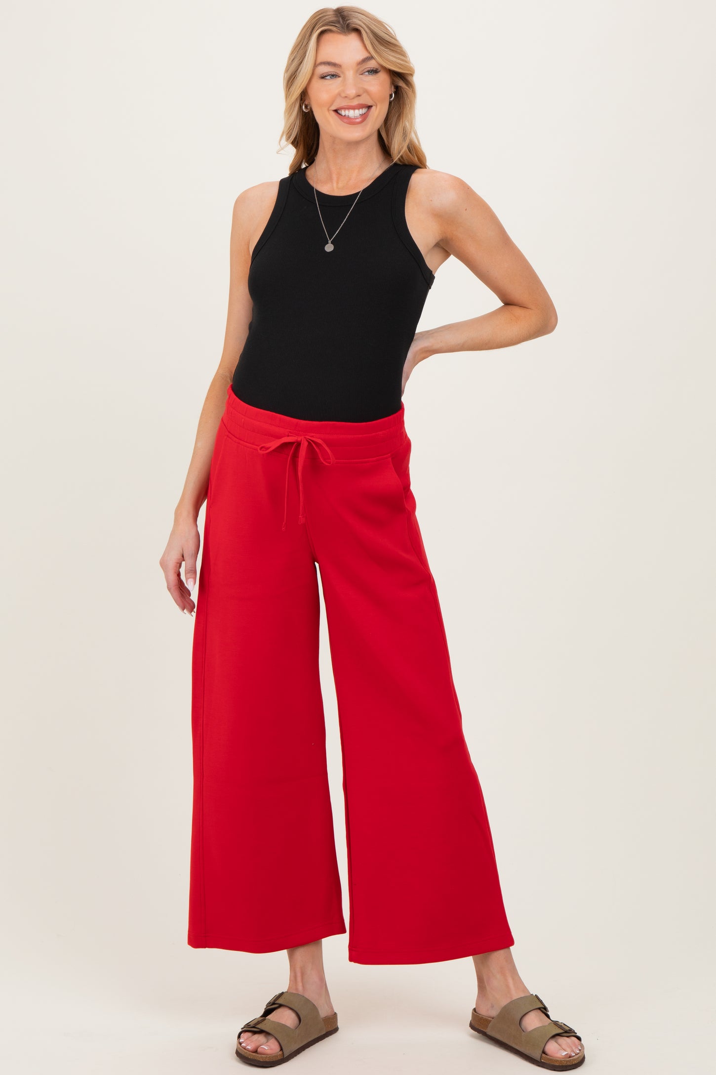 Red Ankle Wide Leg Maternity Lounge Pants