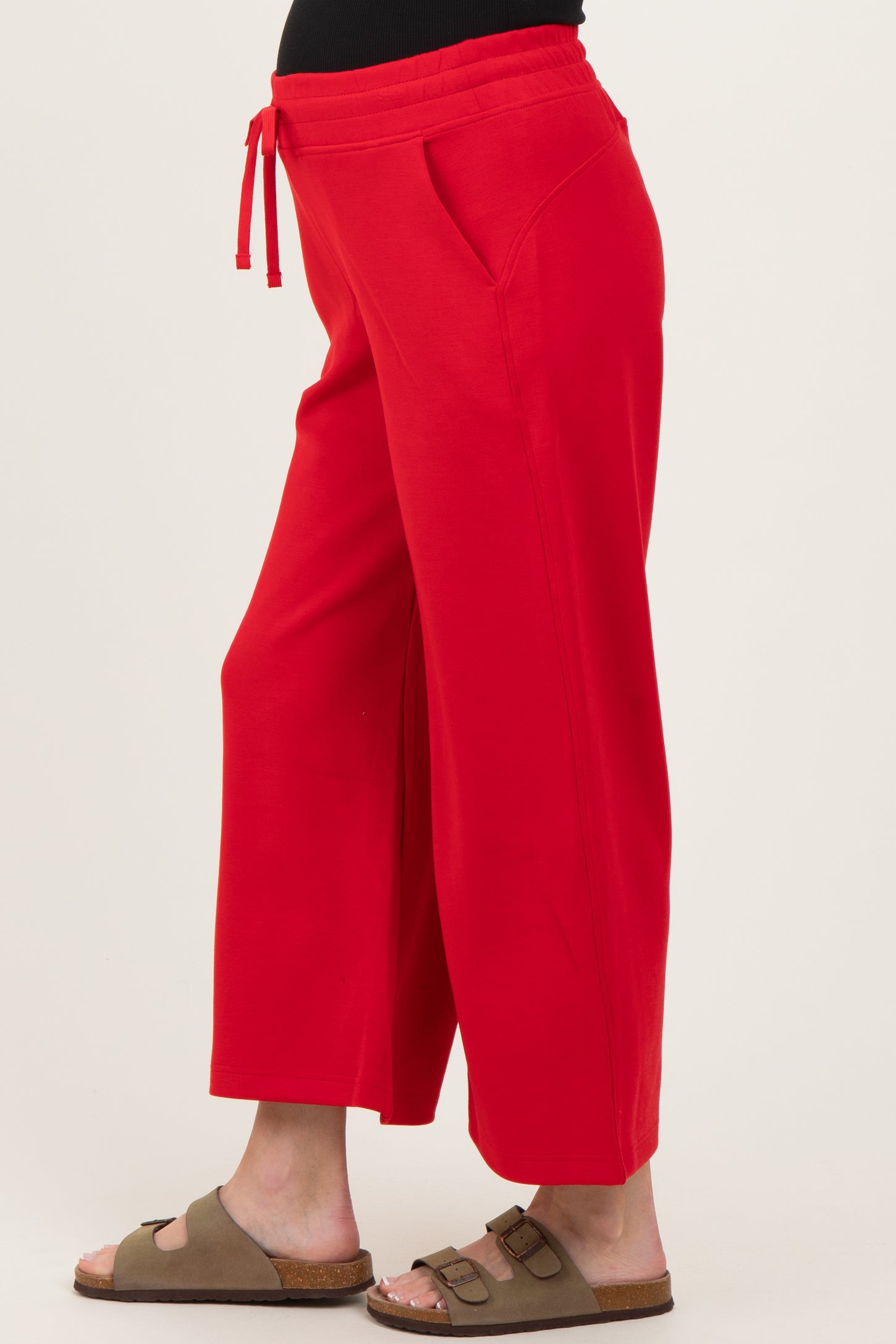 Red Ankle Wide Leg Maternity Lounge Pants