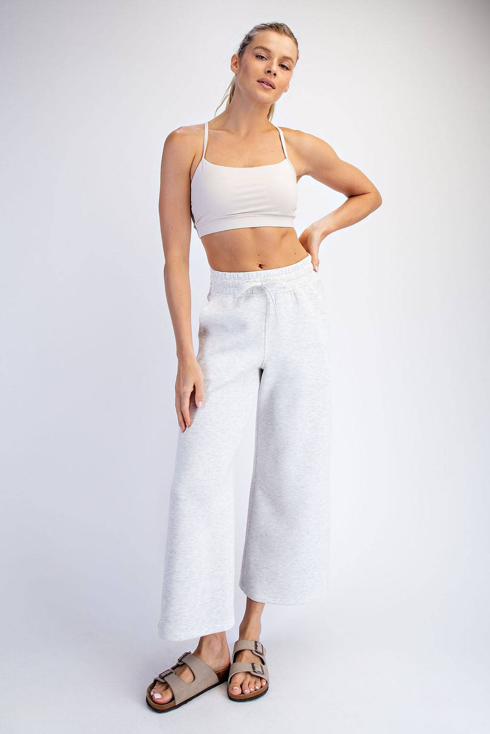 Light Heather Grey Ankle Wide Leg Maternity Lounge Pants