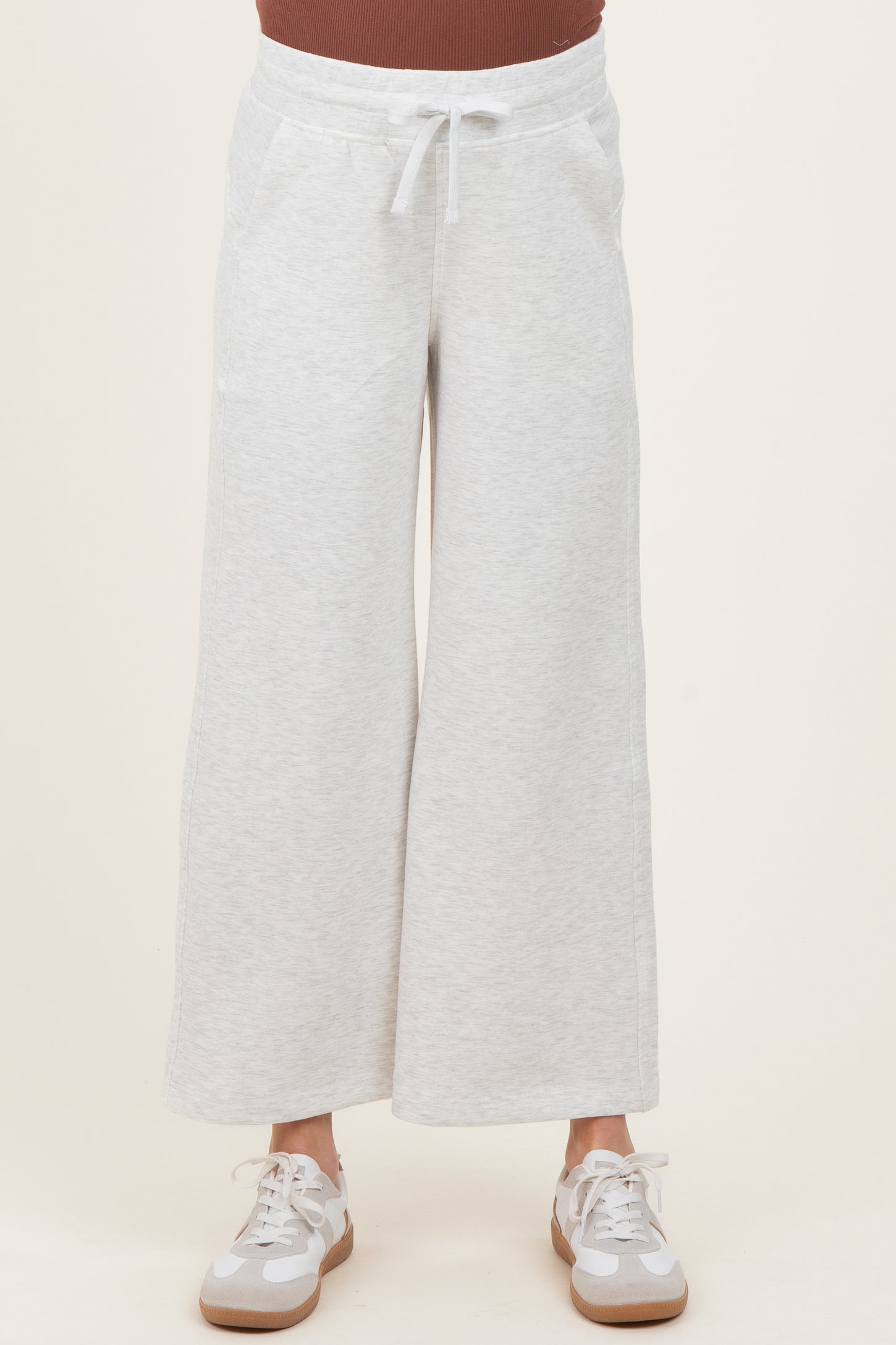 Light Heather Grey Ankle Wide Leg Maternity Lounge Pants