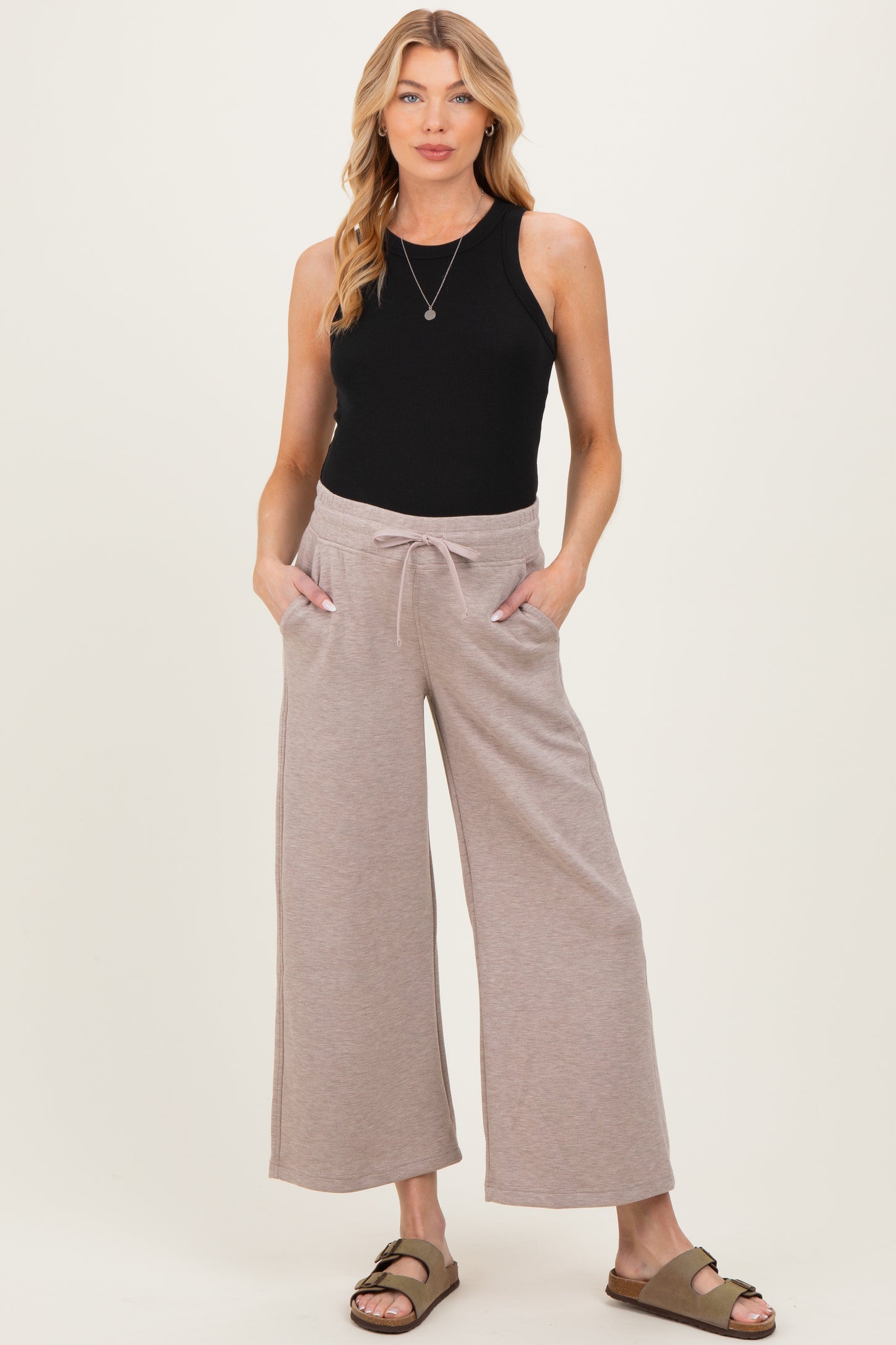 Heather Taupe Ankle Wide Leg Maternity Lounge Pants