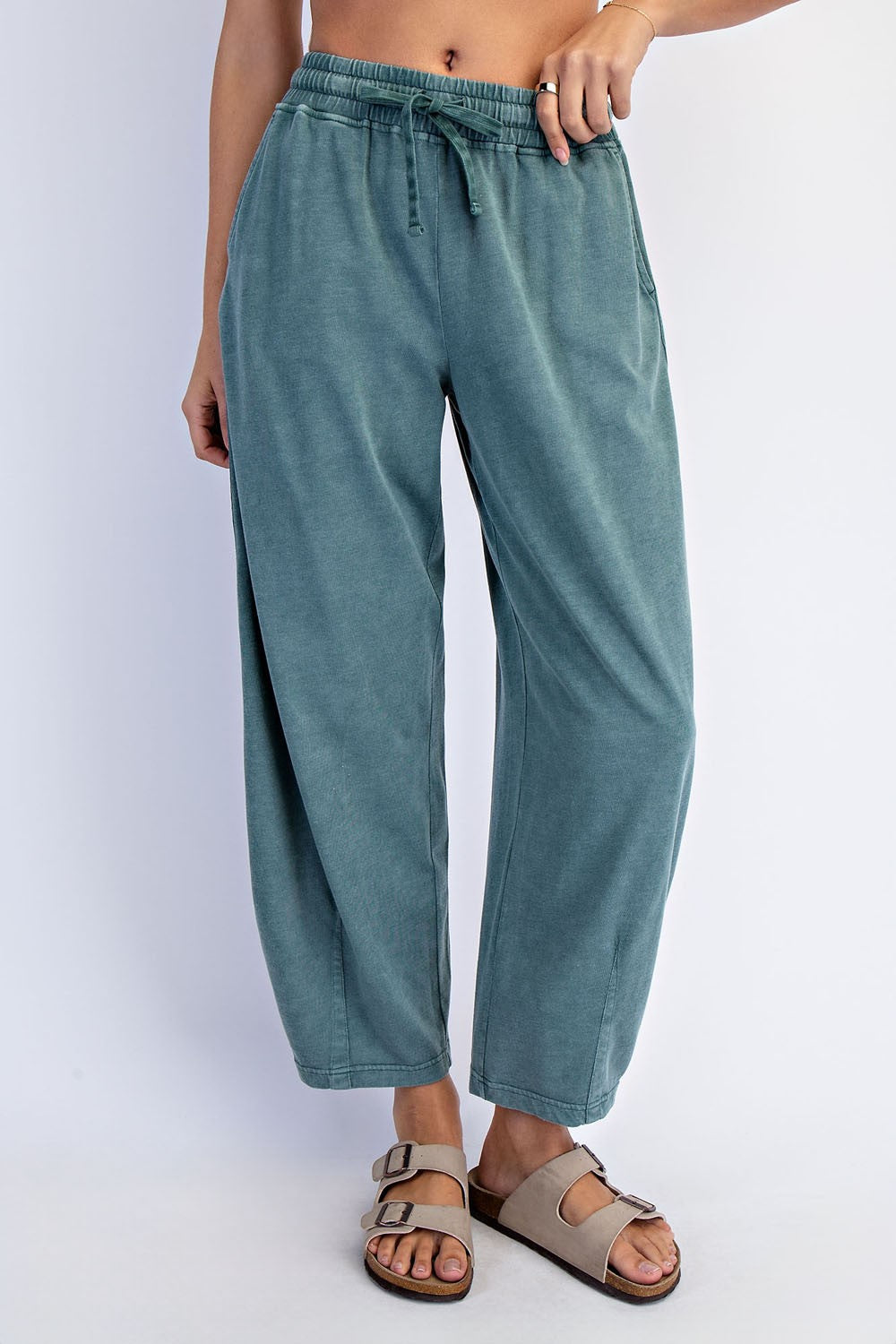 Teal Mineral Wash Barrel Leg Lounge Pants