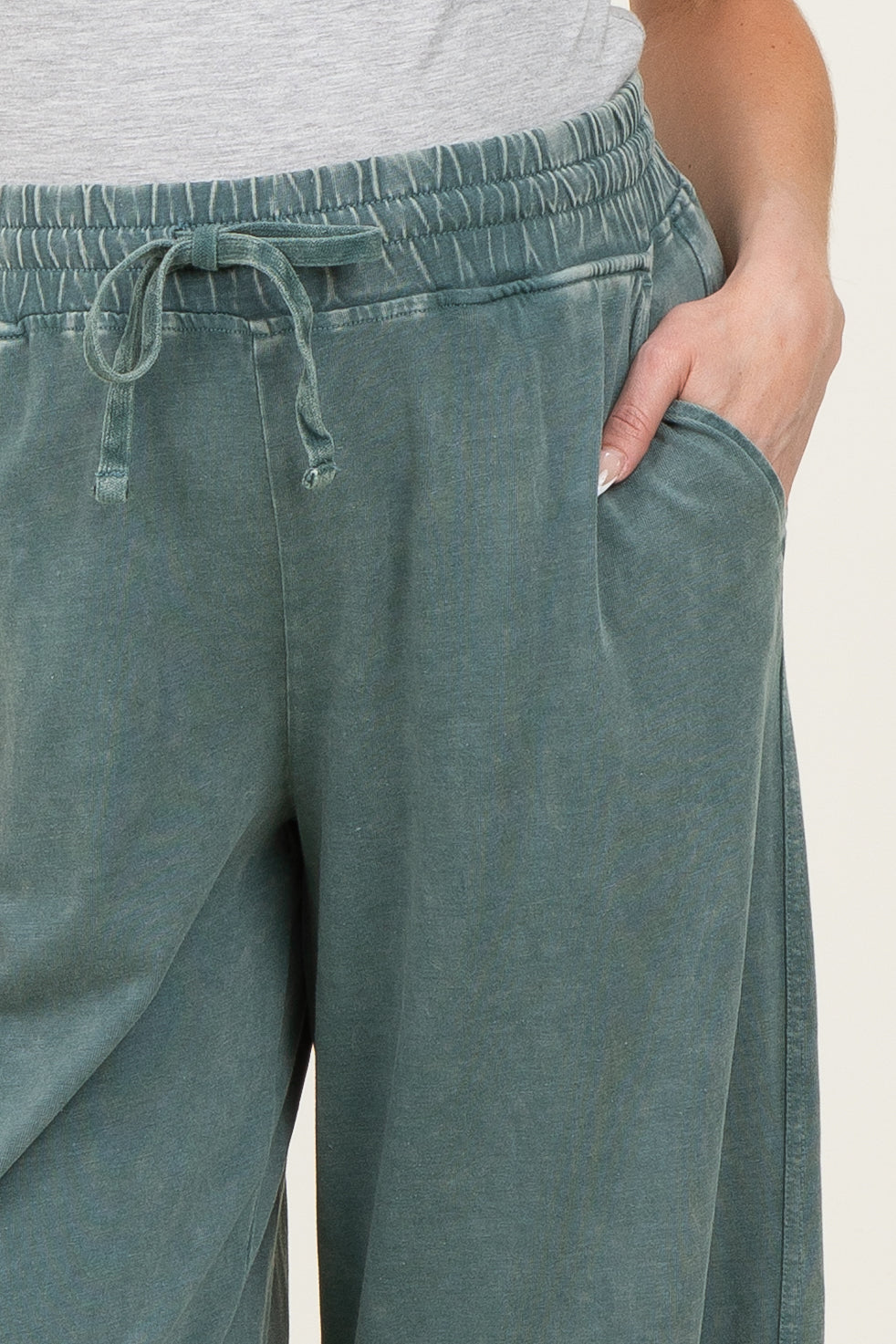 Teal Mineral Wash Barrel Leg Maternity Lounge Pants