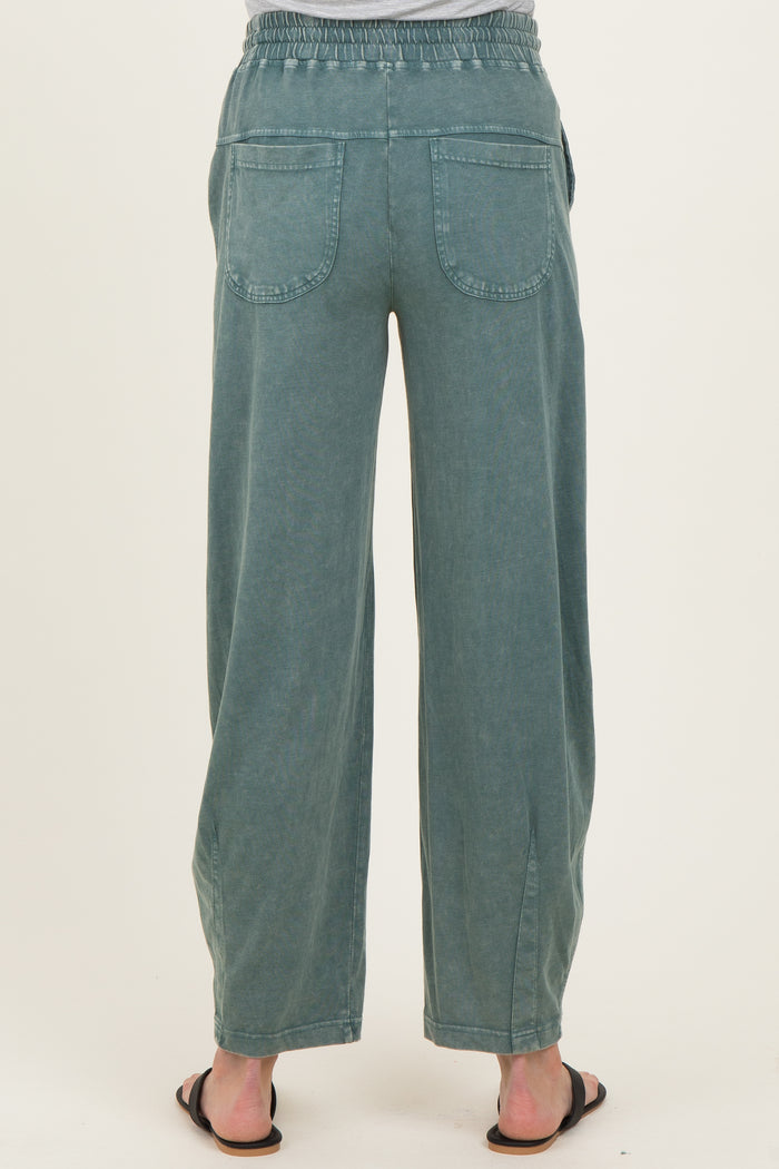 Teal Mineral Wash Barrel Leg Maternity Lounge Pants