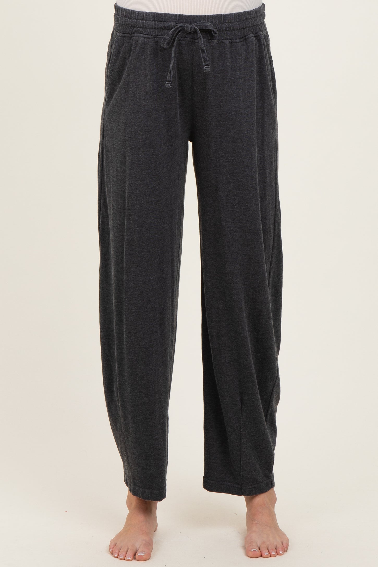 Black Mineral Wash Barrel Leg Maternity Lounge Pants