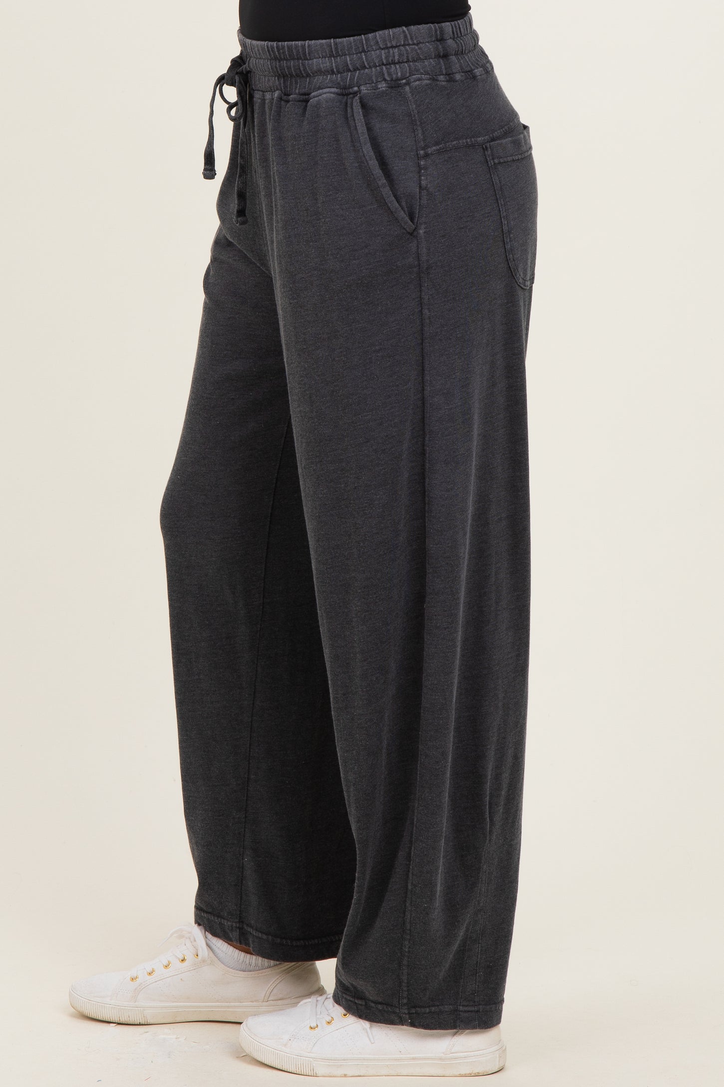 Black Mineral Wash Barrel Leg Lounge Pants