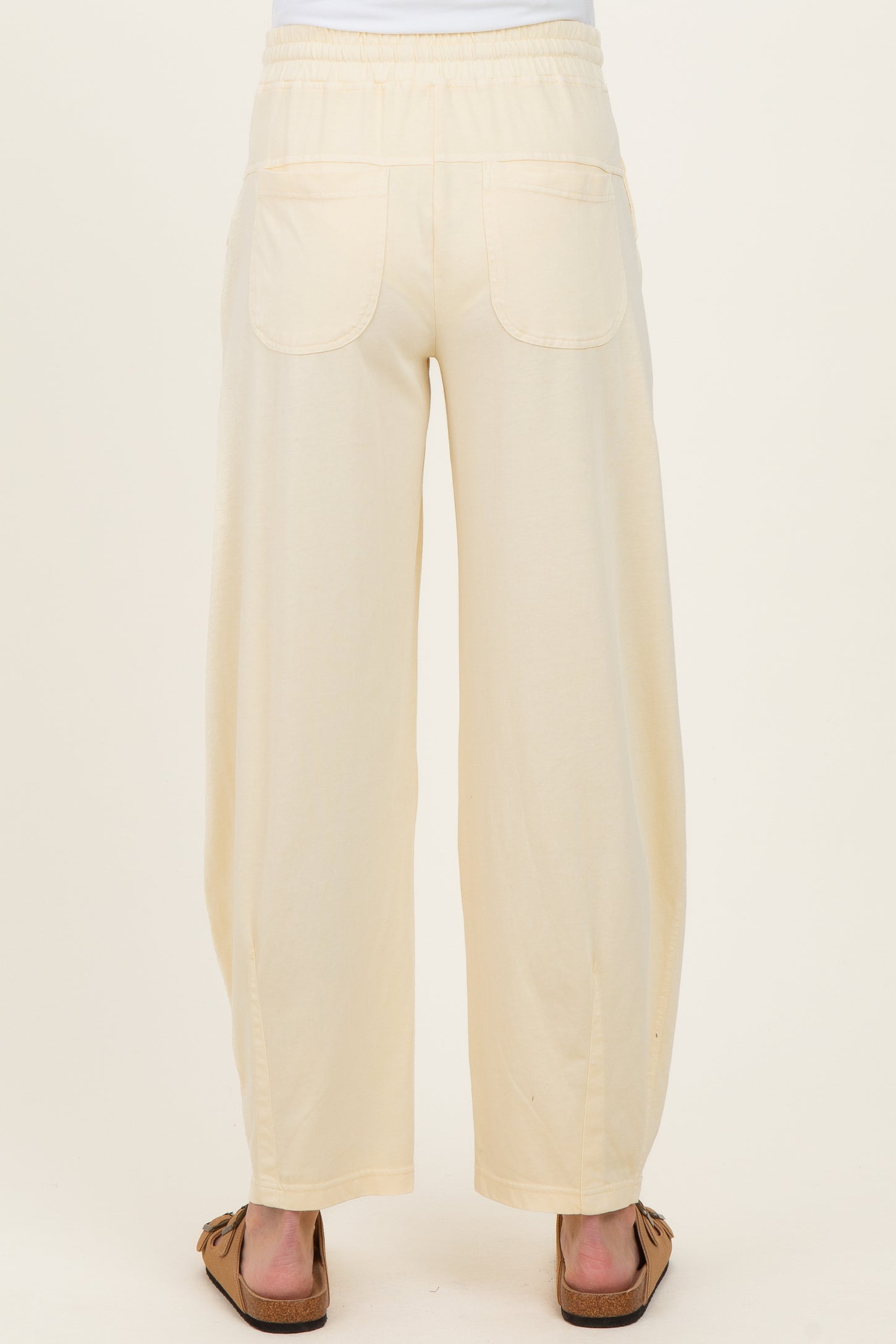Yellow Mineral Wash Barrel Leg Maternity Lounge Pants