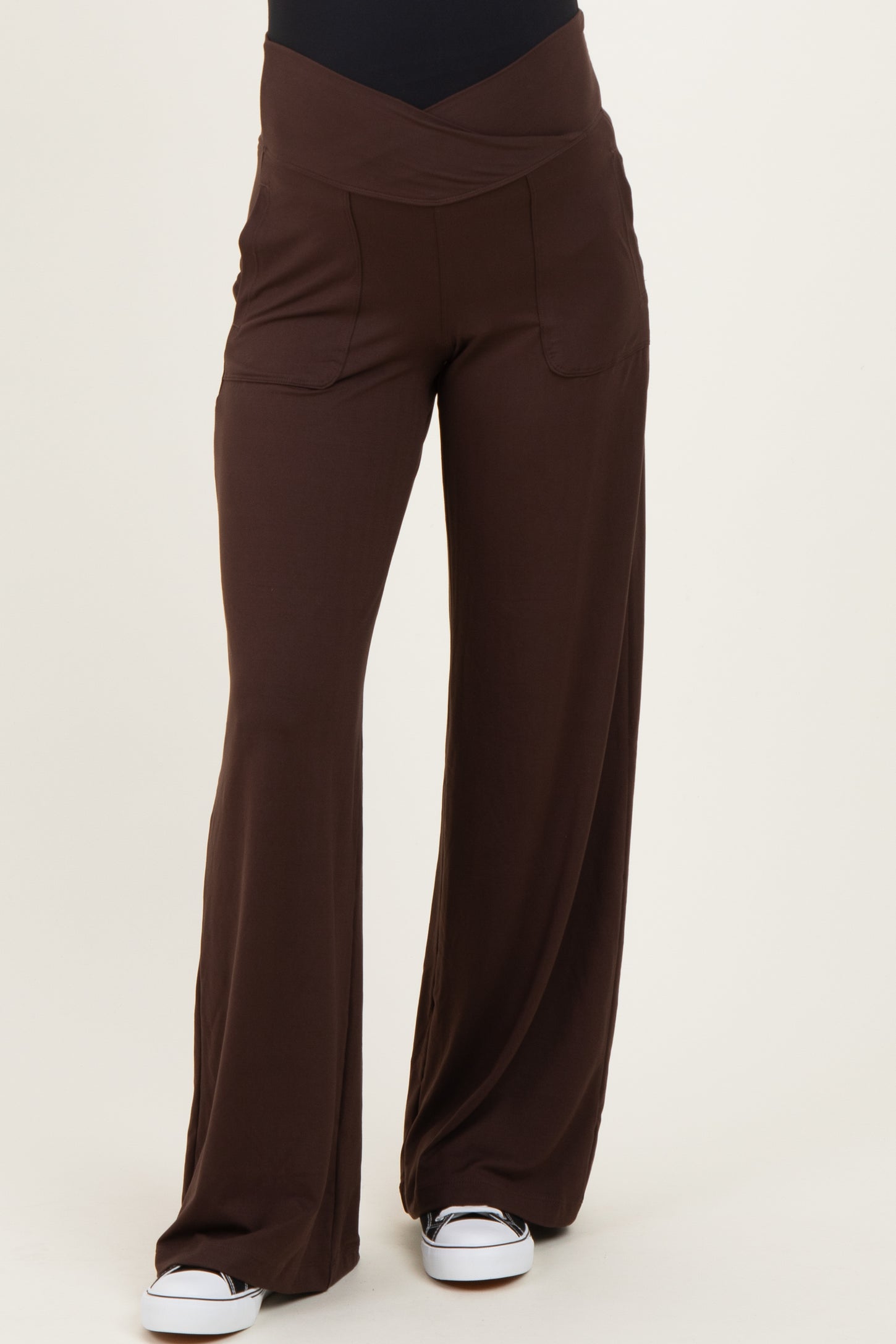 Espresso Crossover Waist Active Wide Leg Maternity Pant