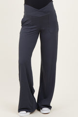 Charcoal Crossover Waist Active Wide Leg Maternity Pant