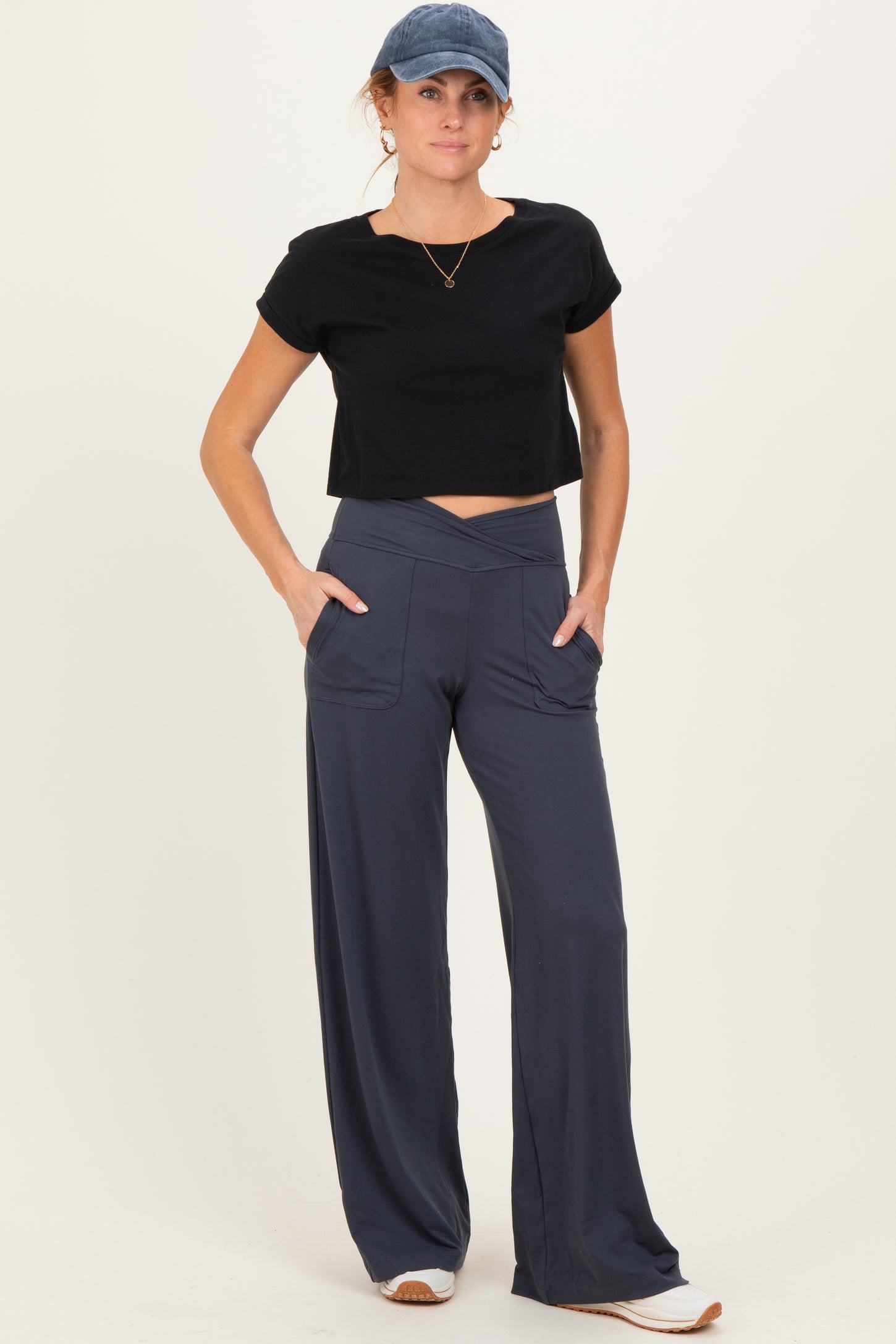 Charcoal Crossover Waist Active Wide Leg Maternity Pant