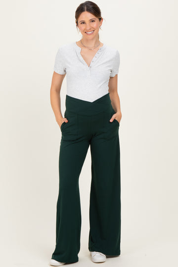 Forest Green Crossover Waist Active Wide Leg Maternity Pant