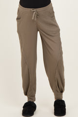 Olive Waffle Knit Raw Seam Maternity Joggers