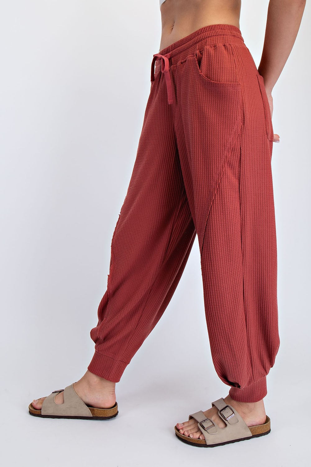 Brick Waffle Knit Raw Seam Joggers