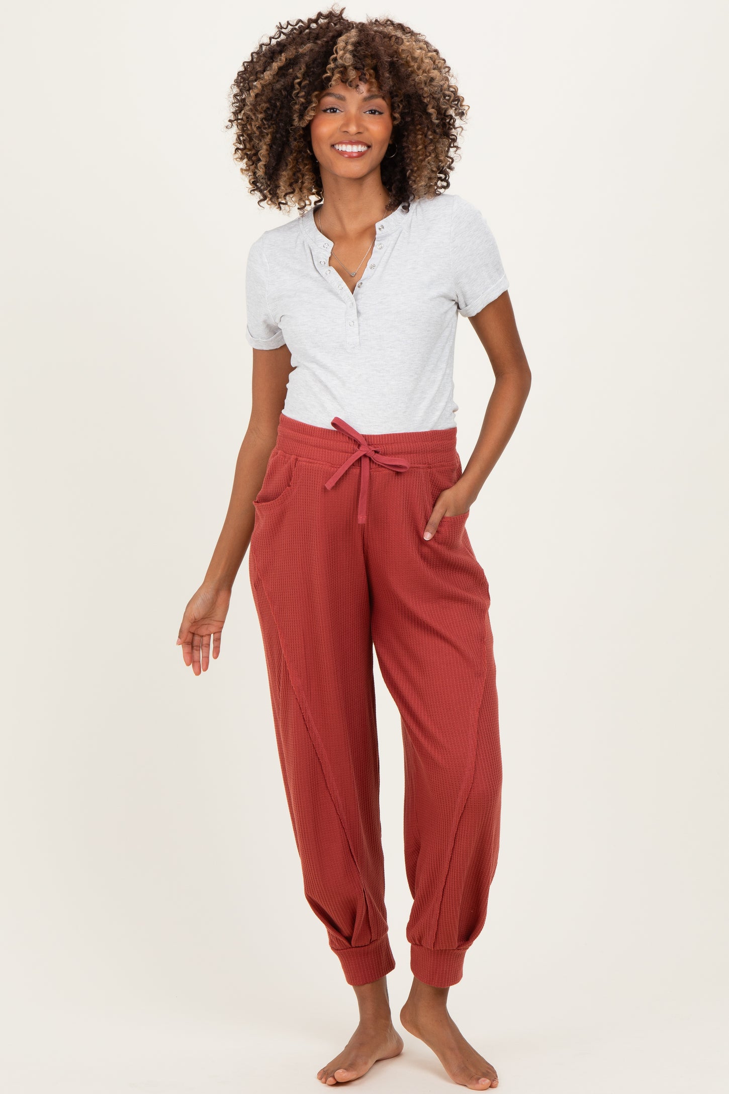 Brick Waffle Knit Raw Seam Maternity Joggers