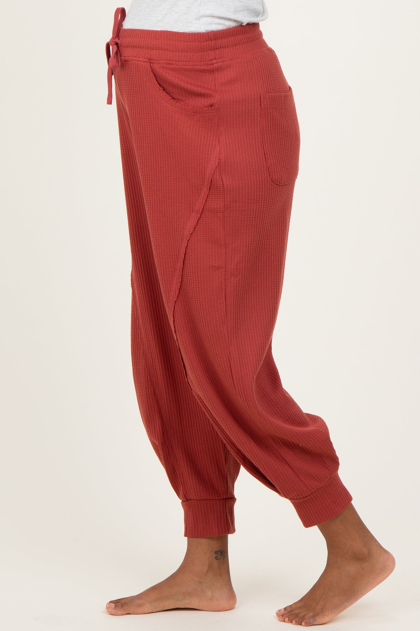 Brick Waffle Knit Raw Seam Maternity Joggers