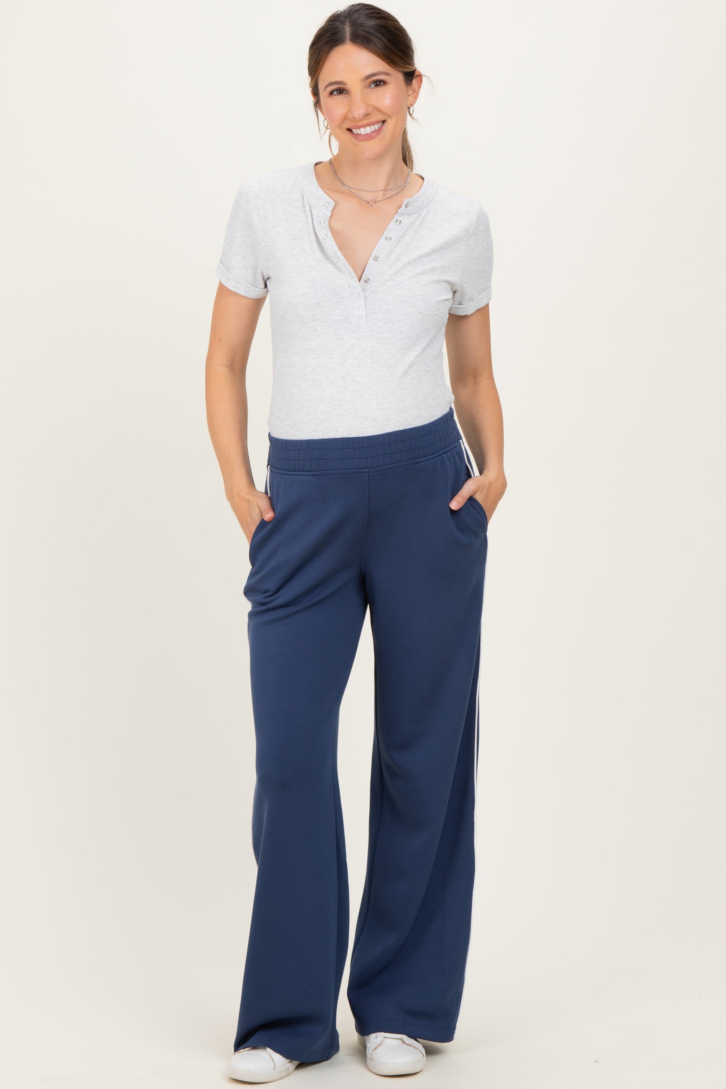 Navy Stripe Detail Maternity Lounge Pants
