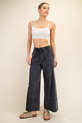 Black Mineral Wash Wide Leg Ankle Pants