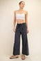 Black Mineral Wash Wide Leg Ankle Pants