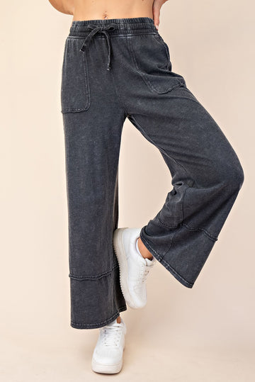 Black Mineral Wash Wide Leg Ankle Pants