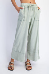 Mint Mineral Wash Wide Leg Ankle Pants