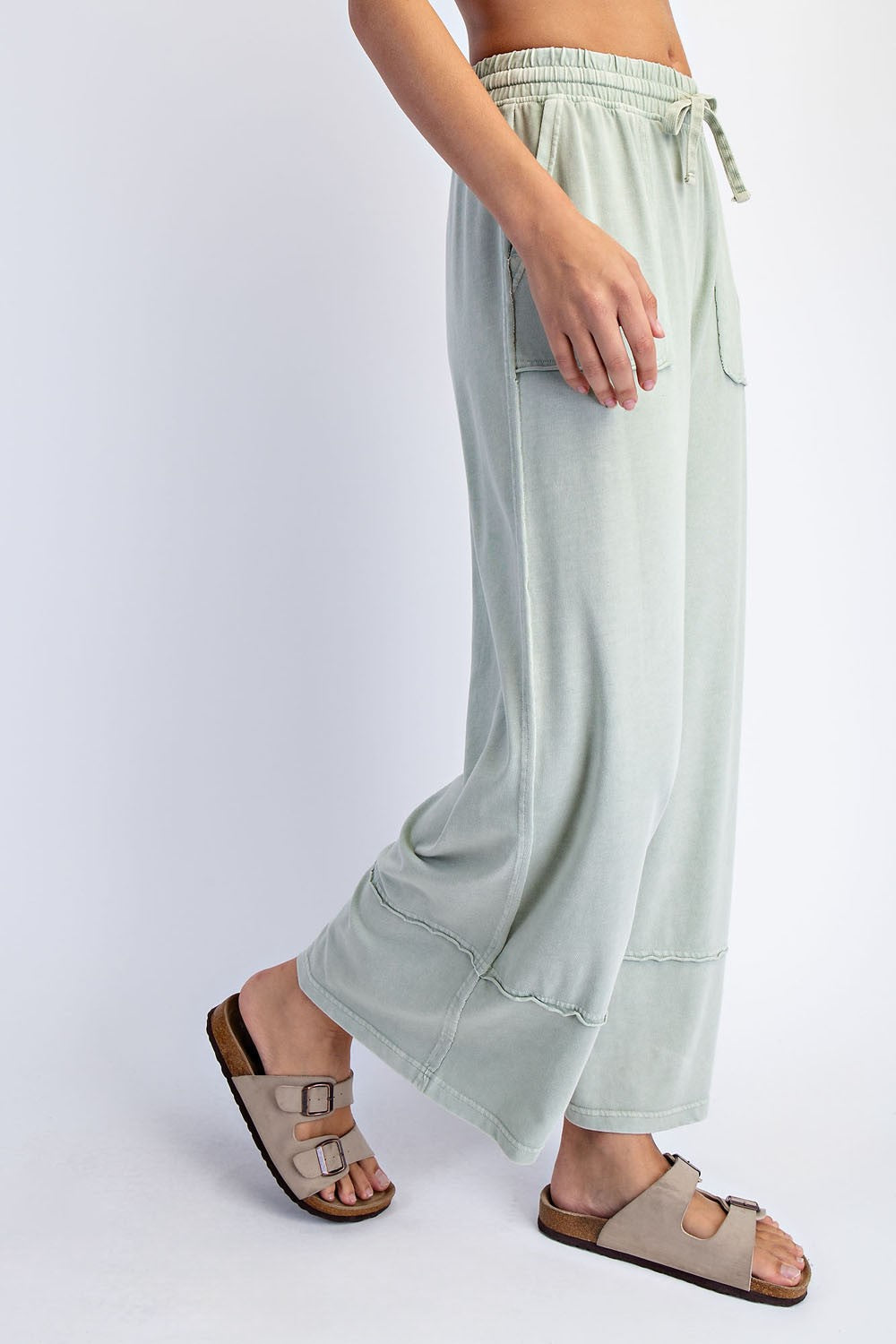 Mint Mineral Wash Wide Leg Ankle Pants