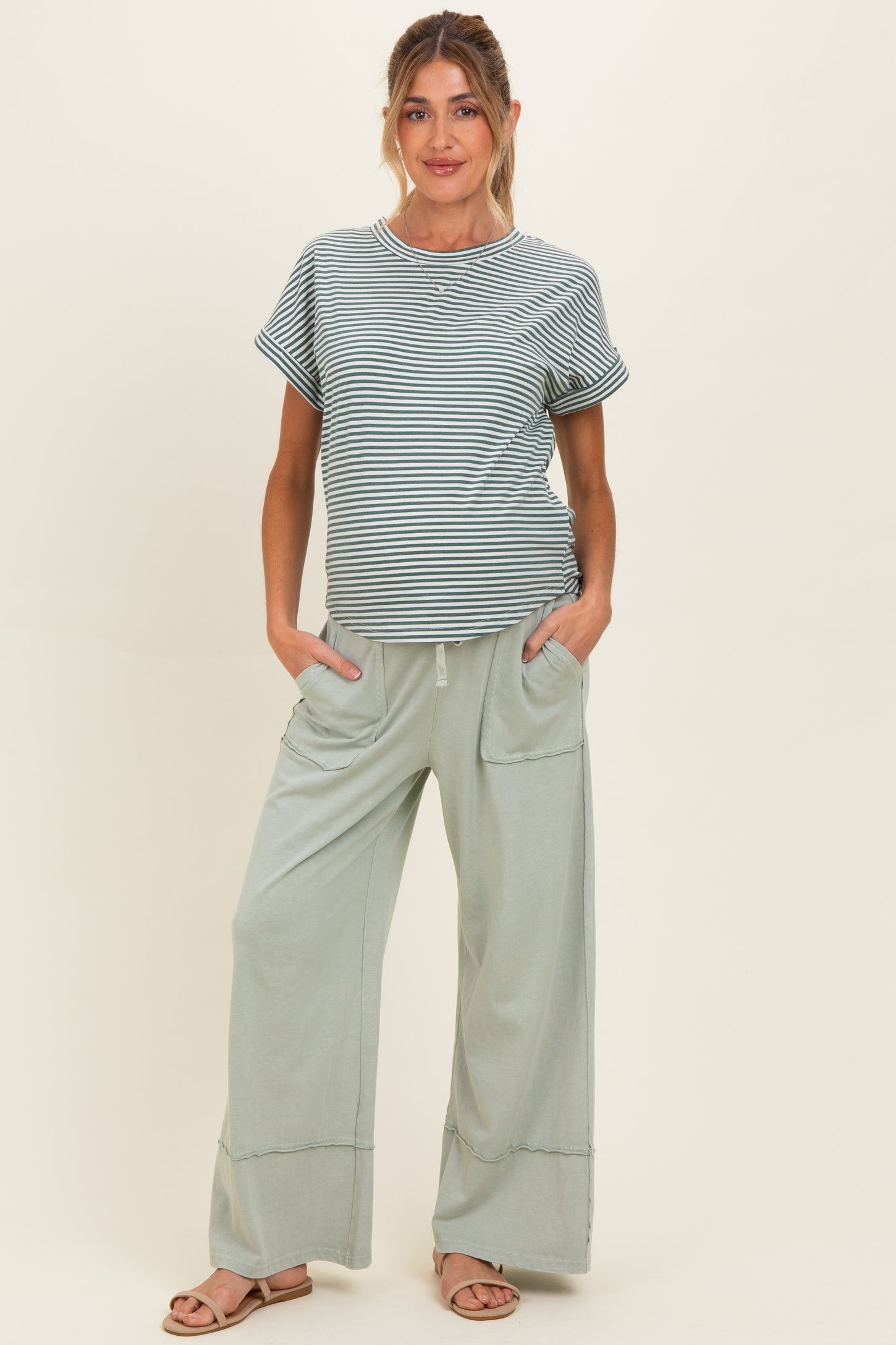 Mint Mineral Wash Wide Leg Ankle Maternity Pants