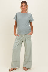 Mint Mineral Wash Wide Leg Ankle Maternity Pants