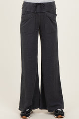 Black Mineral Wash Waffle Knit Wide Leg Maternity Pants