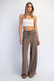 Mocha Mineral Wash Waffle Knit Wide Leg Pants