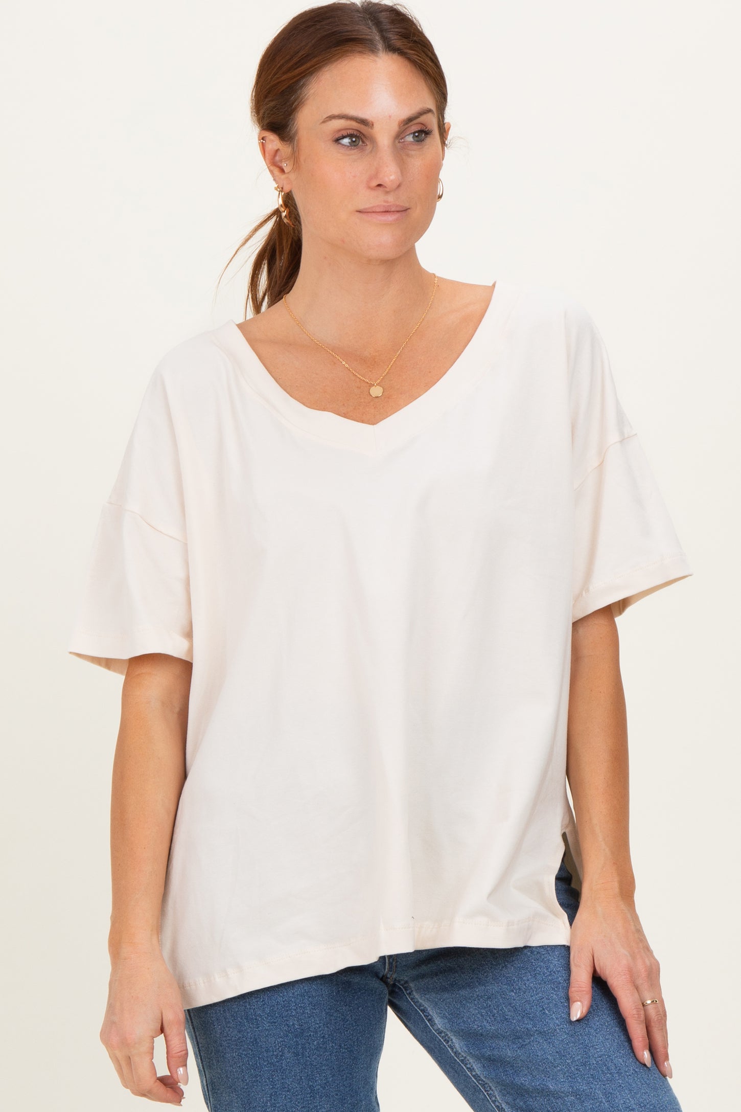 Ivory Oversized Reversible V-Neck Tee