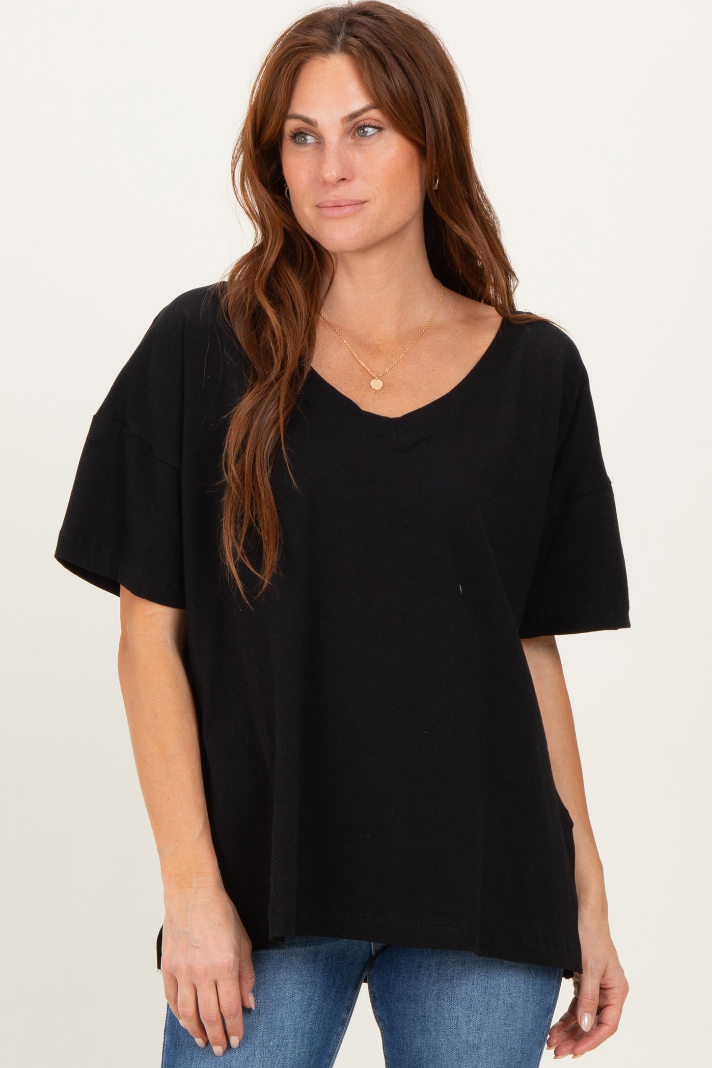 Black Oversized Reversible V-Neck Tee