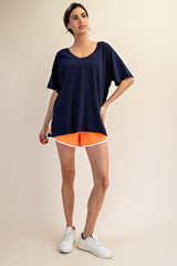 Navy Oversized Reversible V-Neck Tee